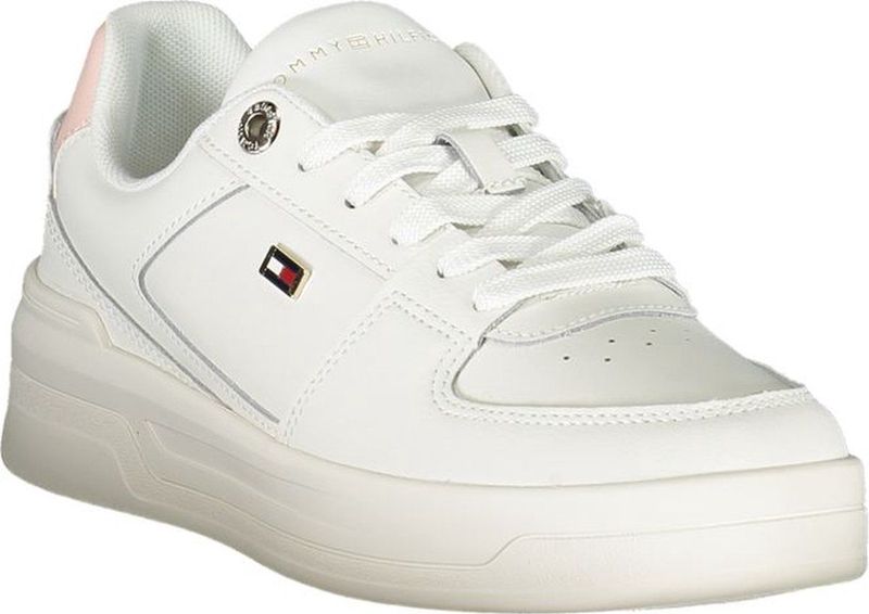 Tommy Hilfiger - Witte Vetersneakers - Dames - Leer - Contrastdetail