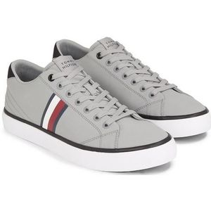 Tommy Hilfiger Heren TH HI Vulc lage strepen MESH gevulkaniseerde sneaker, antiek zilver, 8 UK, Antiek Zilver, 42 EU