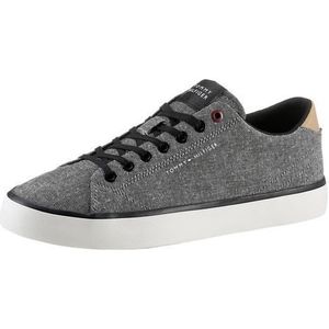 Tommy Hilfiger Heren TH HI Vulc Low Chambray gevulkaniseerde sneaker, zwart, 11 UK, Zwart, 46 EU