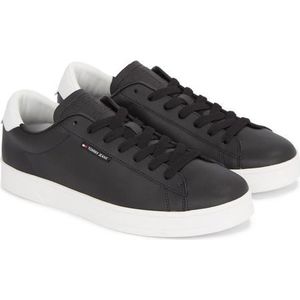 Tommy Jeans Heren TJM lederen lage Cupsole Sneaker, zwart, 11 UK, Zwart, 46 EU