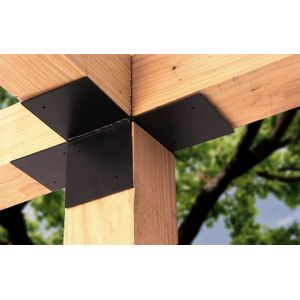 Wovar Pergola Hoekverbinding met Verlenging Zwart Gecoat voor 15 x 15 cm balken open model | Per Stuk