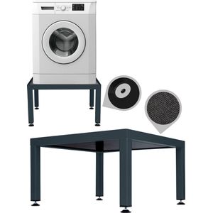 WassiStand Wasmachine Verhoger met Anti-Slip & Grip – Wasmachine Kast en Ombouw – Verhoging voor Wasmachine, Vaatwasser, Koelkast, Vriezer en Droger – Witgoed Verhoger - Inclusief 4 Dempers – Roestvrij – Maximaal 750 kg ��– 61x61x34cm - Grijs