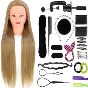 Kappershoofd Oefenhoofd Kapperspop met Statief en Styling Accessoires - Kappers Hoofd - Blond Haar - 70 cm