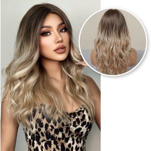 SassyGoods® Pruik - Pruiken Dames Lang Haar - Lace Wig - Luxe Blonde & Lichtbruine Ombre - Wasbaar - Verstelbaar - 55 cm