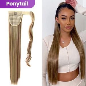 SassyGoods Wrap Around Ponytail Hair Extensions Paardenstaart Extension Haarstuk - Haar - Blond met Highlights Steil - 65 cm