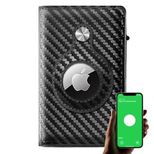 Airtag Wallet Carbon - Luxe Apple Airtag Portemonnee - Pasjeshouder uitschuifbaar voor heren en dames - Kaarthouder met geldvak - 9 Pasjes opbergen - Leer - Zwart - BRAQLY