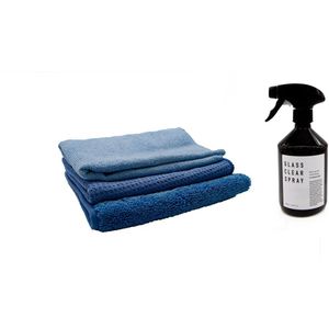Microvezelstore.nl - Raamset blauw incl. Glasreiniger - Doeken voor ramen wassen - Raamdoeken - Streeploos schoon
