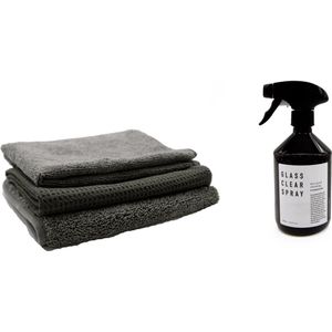 Microvezelstore.nl - Raamset grijs incl. Glasreiniger - Doeken voor ramen wassen - Raamdoeken - Streeploos schoon