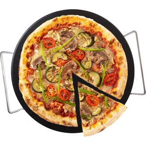 YUGN BLACK Pizzasteen Met Pizzasteenrek 33 CM - BBQ Pizzasteen - Ronde Pizza Steen Pizzasteen Oven - Gemaakt van Uniek Cordieriet Keramiek - Luxe Look - Cadeautip