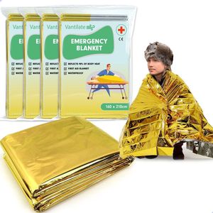Nooddeken - Set van 4 Stuks - Reddingsdeken - Isolatiedeken - 160 x 210 cm - Goud/Zilver