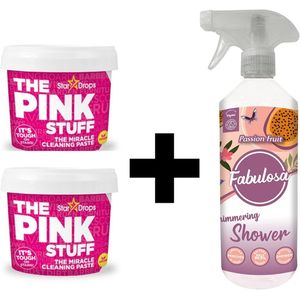 The Pink Stuff 2x 500 gr + 1x Fabulosa Shimmering Shower - Fabulosa Passion Fruit  - Allesreiniger - Schoonmaakmiddel - Inclusief gratis sample - Vegan
