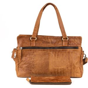 Dutch-Bag Arnhem Dames Handtas Leer Croco Cognac - Concrete leder  - Handgemaakt in NL - Premium Leer