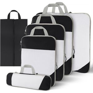 Compression Packing Cubes – 6-delige set – Packing cubes – Koffer organizer set – Travel cubes – Baggage organizer met Compressierits – Backpack organizer – Zwart