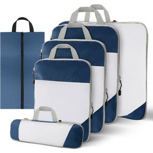 Compression Packing Cubes – 6-delige set – Packing cubes – Koffer organizer set – Travel cubes – Baggage organizer met Compressierits – Backpack organizer – Navy blauw