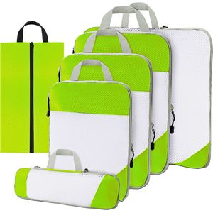 Compression Packing Cubes – 6-delige set – Packing cubes – Koffer organizer set – Travel cubes – Baggage organizer met Compressierits – Backpack organizer – Groen