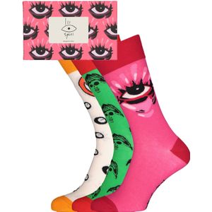 Spiri - Ibiza Socks - Roze Groen Wit/Oranje - Unisex Sokken - 3-Pack