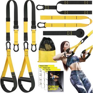 MJ Sports Premium TRX Suspension Trainer - Complete TRX Training set - Resistance Band - Weerstandsbanden - Calisthenics - Full Body Workout - Inclusief Draagtas - Fitness - Zwart/Geel