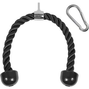 MJ Sports Premium Double Tricep Rope Inclusief Karabijnhaak - Triceps Touw - Trekkoord voor Krachtstations - Press Down - Fitness - Zwart - Nylon - 70 cm