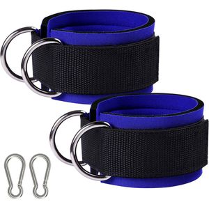 MJ Sports Premium Ankle Straps Inclusief 2 Karabijnhaken - Enkelband - Ankle Cuff Strap - Kabelmachine - Fitness - 2 Stuks - Blauw