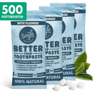 Smyle Tandpasta Tabletten met Fluoride - 500 Tandpasta Tabs Navulling - Whitening Effect - Geschikt voor Gevoelige Tanden - 2 Maanden Voorraad - 100% Natuurlijk & Plasticvrij - Zero Waste