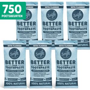 Smyle Tandpasta Tabletten met Fluoride - 750 Tandpasta Tabs Navulling - Whitening Effect - Geschikt voor Gevoelige Tanden - 100% Natuurlijk & Plasticvrij - Zero Waste