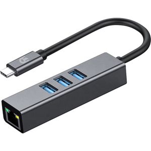 Drivv. USB C naar Ethernet Adapter - 3 USB 3.0 Poorten - 1000Mbps