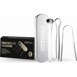 SolidStock Professionele Tongschraper - 5 in 1 Set - Voor Mondverzorging - Tongreiniger - Tongborstel - Ayurveda - RVS