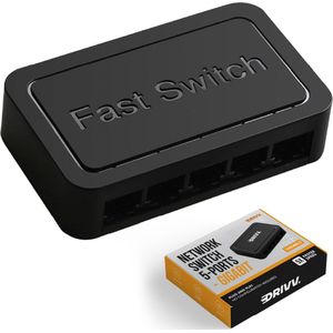 Drivv Netwerk Switch - 1000Mbps - 5 Poorten - Internet Switch - Zwart