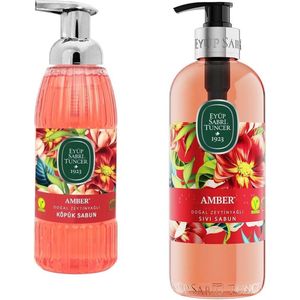 Eyüp Sabri Tuncer – Amber - 100% Natuurlijke Olijfolie Schuimzeep & Handzeep met pomp – Twin set voordeelverpakking - 500 ML