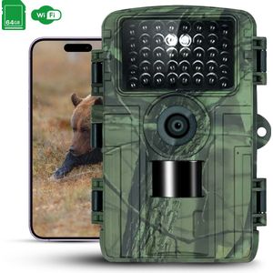 BronStore® Wildcamera met Wifi & Nachtzicht – Wildlife Bewakingscamera – 48MP – Waterdicht – Inclusief 64GB SD Kaart