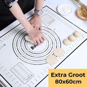 Bondoo Deegmat Groot 80x60cm - Silicone - Zwart - inclusief Deegschraper