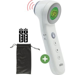 Braun Digitale Thermometer + Handige Opbergetui - Voorhoofdthermometer - Age Precision technologie - Contactloze Meting - Geschikt voor Baby's, Kinderen & Volwassenen - Koortsindicator met Leeftijdsinstelling - Met Stiltemodus - BNT400- Wit