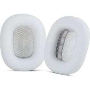 Lederen Set Oorkussens Voor Apple Airpods Max koptelefoon / headphones, Vervangende Kussens Voor Hoofdtelefoon - 1 Paar - Wit / Silver