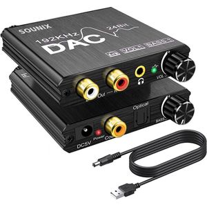 Sounix Digitaal naar analoog audio converter - 192KHz - Digital SPDIF/Optical/Toslink/Coaxial to Analog Stereo L/R RCA and 3.5mm Jack Converter-USB00117