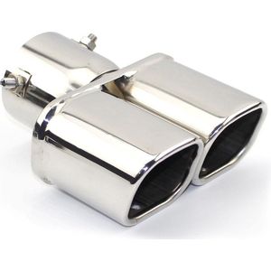 VCTparts Dubbele Uitlaat Chrome Recht 60mm Kopstuk / Eindstuk Vierkant [Uitlaat Sierstuk - Uitlaat Tuning - Uitlaat Koppelstuk]