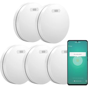 Aroha Smart Connect Rookmelder - 10 jaar batterij - Slimme rookmelder WiFi - Smart brandmelder met app Tuya Smart & SmartLife - Multipack 5 set