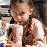 IZY Drinkfles - Kinderbeker - Roze - Inclusief donatie - Waterfles met Rietje - Thermosbeker - RVS - 6 uur lang warm - 350 ml