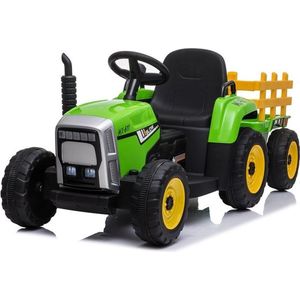 Elektrische kinderauto - Tractor elektrisch 12V + trailer, elektrische kinder tractor (Groen)