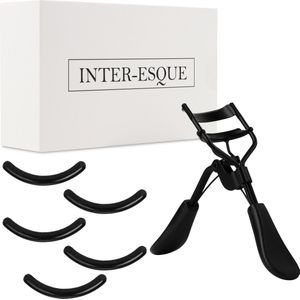 INTER-ESQUE® Wimperkruller - Eyelash Curler + 5x Gratis Extra Siliconen Pad - Zwart