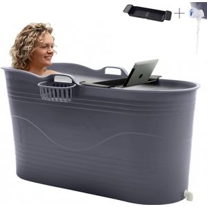 HelloBath® - Bath Bucket XL (Comfort) - Donker Grijs - 122 cm - Zitbad voor volwassenen - IJsbad - met rekbare Afvoerslang tot 3 meter - EXTRA's: Badplank, Kraantje en Beschermhoes