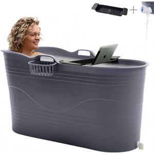 HelloBath® - Bath Bucket XL - Grijs - 122 cm - Zitbad - Ligbad - IJsbad - Ice Bath - incl. Badplank en Kraantje