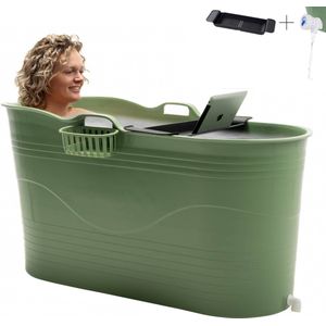 HelloBath® - Bath Bucket - XL - 122 cm - Sage Green - Zitbad - Ligbad (Verzending in Doos) - incl. Badplank en Kraantje
