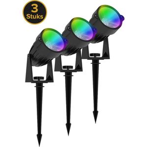 Tuinverlichting LED RGB - Tuinspots - Buitenlampjes - Buitenverlichting Wandlamp - Buitenlamp - 24V - 48 Watt - Kabellengte 3 m - Aluminium/Glas - 3 stuks