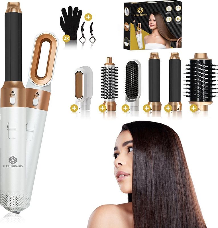Fleau Beauty Föhnborstel - PRO Edition - Multistyler - Krulborstel - Airstyler - Hairwrap - Stijlborstel - Haarstyler - 6 in 1 Set - Wit
