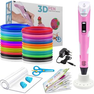 Fleau Kids 3D Pen Starterspakket Roze XL - 75m Filament - 15 Kleuren Vullingen + Vele Extra's - 2025 USB-C Model - Knutselen en Tekenen - 3D Printen - Tekenset