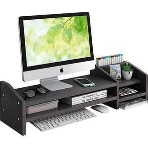 Fleau Home Monitor Verhoger met Lade - Laptop Standaard - Laptopverhoger - Bureau Organizer - Verhoging - Hout - Zwart