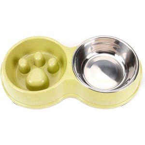 Darenci Dubbele Voerbak - Hondenbak - Voederbak - Anti Schrok Bak - Kattenbak - Hond - Poes - Puppy's - Hondenbrokken - Kattenbrokken - Drinkbak - RVS - Dog Bowl - Slowfeeder - Dieren - Groen