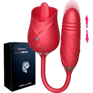 GAVURY ROSE INTENSE VIBRATOR – Mannen en Vrouwen -  Likt en Stotend – 10 Vibratie Standen – Rode Siliconen Luchtdrukvibrator - Clitoris Stimulator – Intense Sex Orgasme – Thrusting Dildo – Lick Seksspeeltjes – G-spot