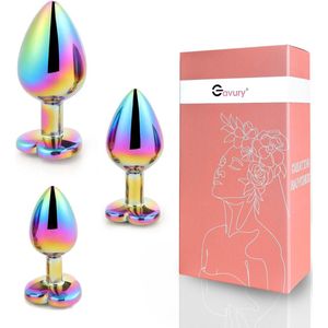 GAVURY SHINE BUTTPLUG - Set van 3 Formaten voor Mannen en Vrouwen – Ergonomische Clitoris en Prostaat Stimulator - Duurzame Aluminium Metaal - Intense Sex Orgasme - Anale en Vaginale Penetratie Seksspeeltjes - G-spot Anaalplug – Overal Seksuele Genot