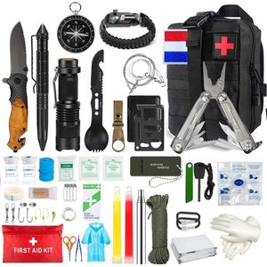 Survival set | Survival kit | NL-vlag | Zwart | 40-Delig | Nood pakket met EHBO | Oorlog prep survivalsets | Kamperen, outdoor en prepping | HOGE KWALITEIT (zie filmpje)